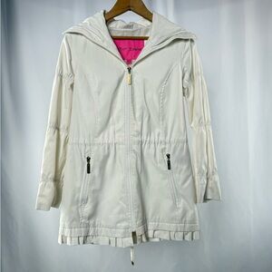 Betsey‎ Johnson Cinchable Waist Zip Up Hooded Jacket in Cream Size Extra Small